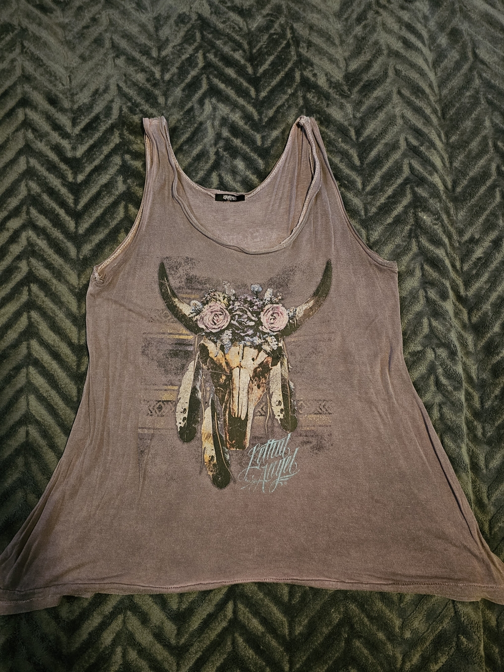 Lethal Angel Womenβs Boho Bull Skull Floral Tank Top β Approx. XL